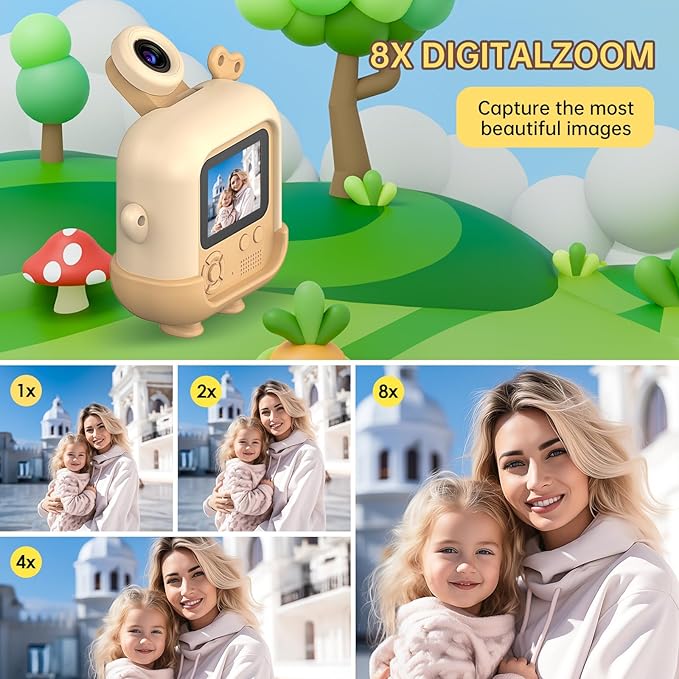 Kids Camera Toys with Cartoon Silicone Cover, Digital Mini Camera for 3 4 5 6 7 8 9 10 11 12 Year Old Boys Girls Birthday Chirstmas Gifts Ideas - Personal Video Players (Bear Brown)