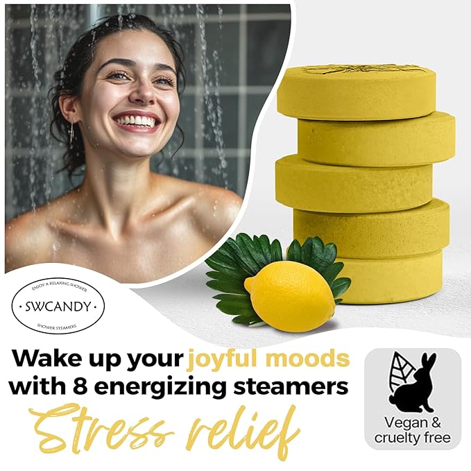Aromatherapy Shower Steamers Birthday Day Gifts Lemon - Swcandy 8 Pcs Bath Bombs Birthday Gifts for Women, Shower Bombs with Essential Oils, Relaxation Home SPA for Women Who Has Everything