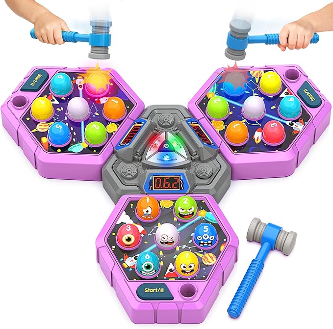 ANNKIE Whack Hammer Mole Game, Toys for 3 4 5 6+ Year Old Boys Girls, Pounding Toys for Age 3-5, Birthday Gifts for 3-12 Year Old Boys Girls, Interactive Educational Toy with 3 Modes,1-3 Players
