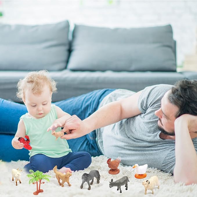 UNIQUE KIDS Mini Farm Animals Figure Creatures in Tube 15 pcs Set | Realistic Tiny Little Animals for Sensory Bin, Birthday Party Favor, Toddler 3-5 (Farm Animals)