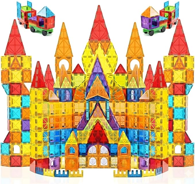 Magnetic Tiles 136 PCS with 2 Cars – STEM Building Blocks for Kids, Educational Gift for Boys & Girls