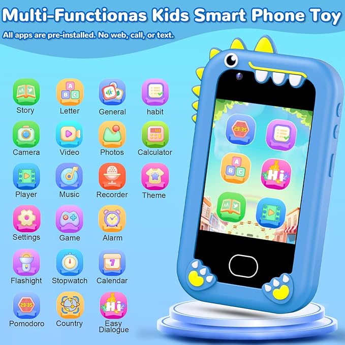 Lapare Kids Phone for Boys, Touchscreen Toy Phone with Dual Camera, Music & Games, Pretend Learning Toy Phone for Toddler with 32GB SD Card