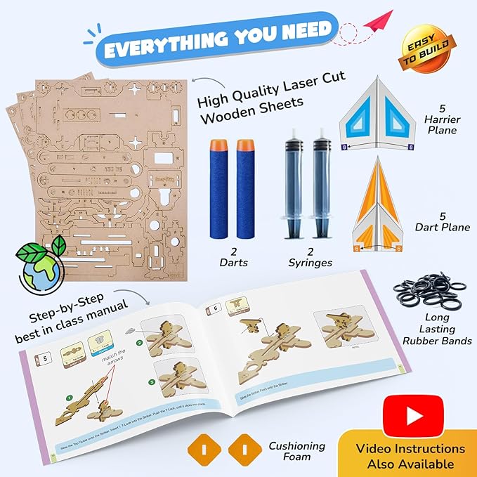 Smartivity DIY 2in1 Hydraulic Airplanes & Darts Launcher STEM Toy for Kids Ages 6-14 Years I Birthday Gifts for Smart Kids | DIY Science Kit for Boys & Girls 6, 8,10,12,14 Years Old