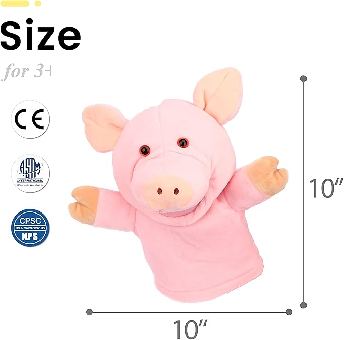 Easfan Pig Hand Puppet with Movable Mouth and Arms Role Play Storytelling Interactive Game Preschool Teaching Toy Gifts for Kids Birthday Christmas, Pink, 10''