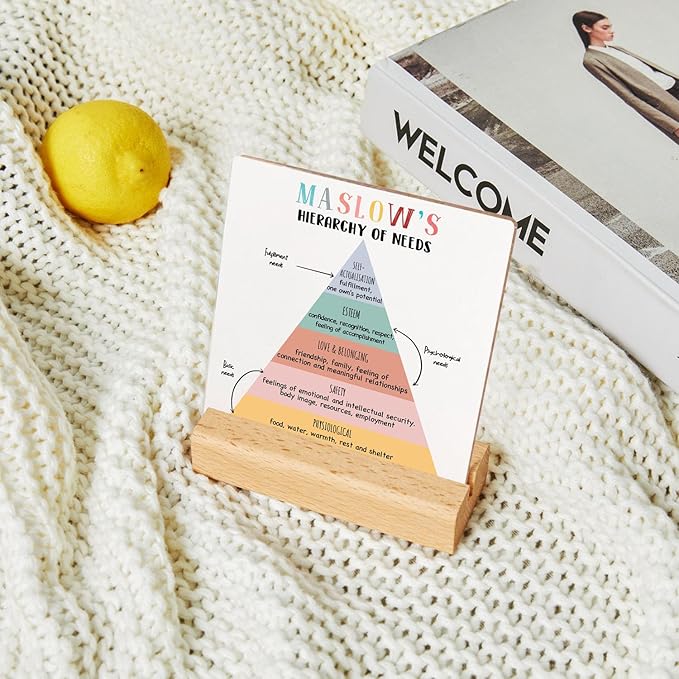 Mental Health Decor for Women, Therapist Office Desk Plaque, Book Center Playroom Calming Corner Sign Decorations, Maslow's Hierarchy of Needs Sign Wooden