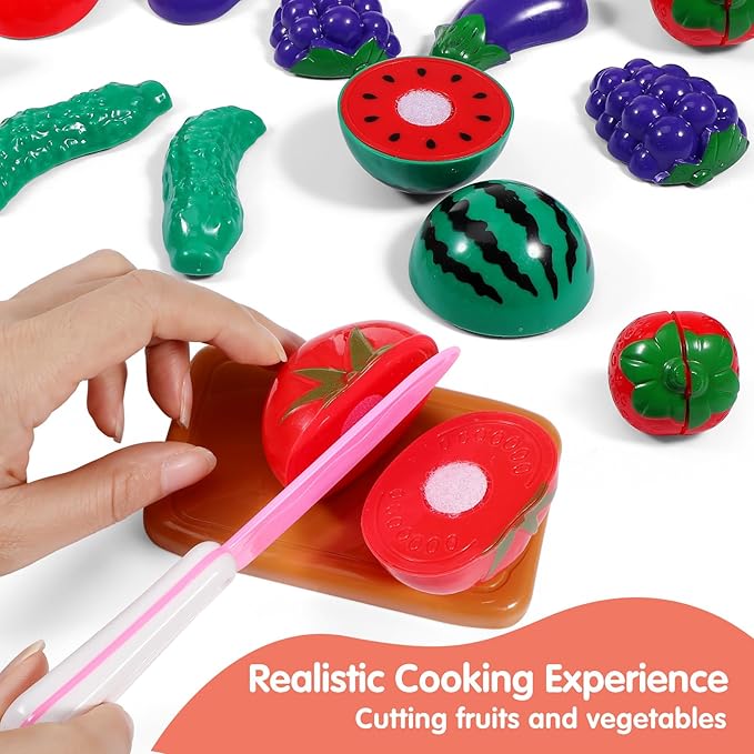 UPKOCH 86-Piece Interactive Kids Kitchen Playset with Electric Stove & Pressure Cooker - Pretend Play Cooking Toys for Toddlers, Cutting Vegetables & BBQ Grill Roleplay (Pink)
