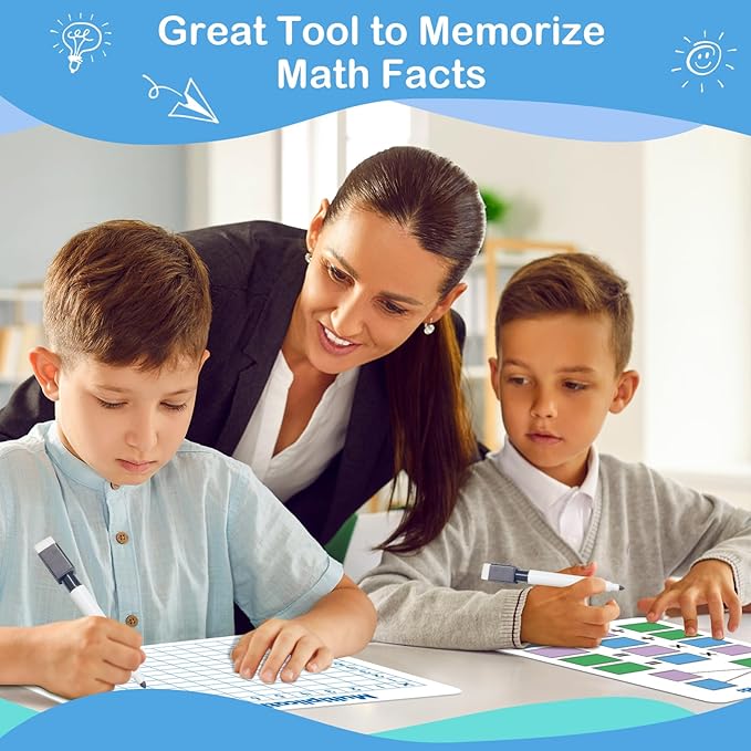 Aizweb 12 Pack Multiplication Chart Dry Erase Board Card,12" x 9" Multiplication Table Times Table Small Whiteboard Math Manipulatives for Kids Student Classroom Must Have Homeschool Teacher Supplies
