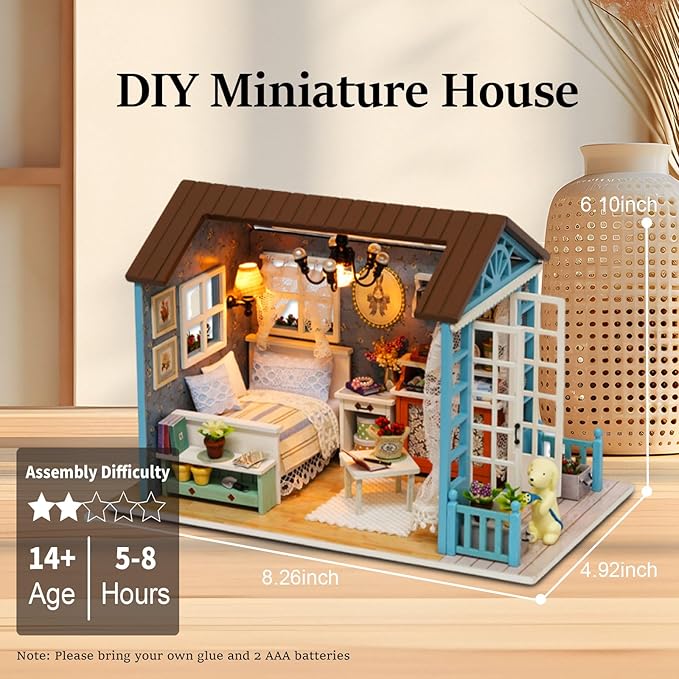 OZJAY Miniature House Kit, Mini House Building Kit with LED, DIY Miniature Kit for Adults Teen, Dollhouse Kit for Birthday Christmas, Forest Times