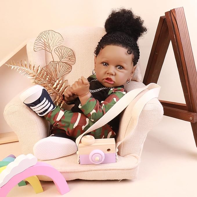 HOOMAI Lifelike Reborn Baby Dolls with Soft Body African American Realistic Girl Doll 22.8 Inch Best Birthday Gift Set