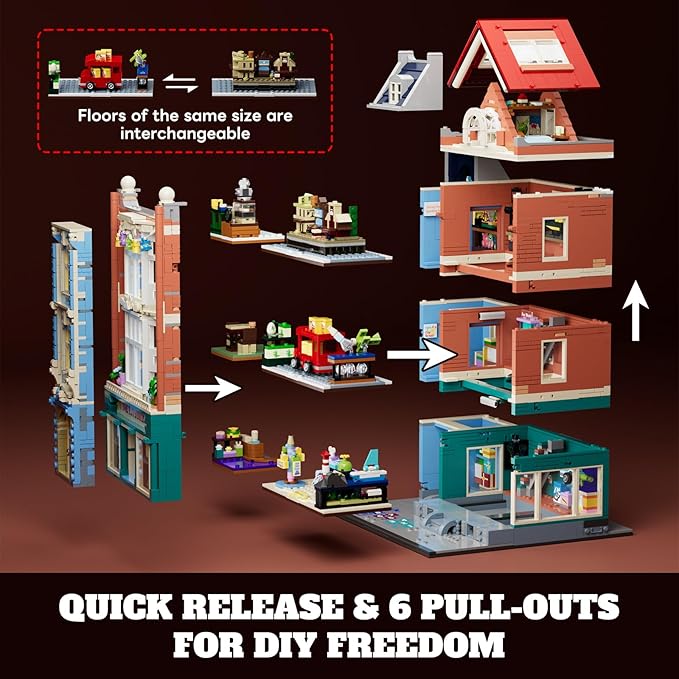 Toy-Store Lighting Building-Bricks Set – City Town Modular Townhouse Toy Shop Dollhouse LED Light Display Model 3086 Pcs Construction Kit for Adults and Teens
