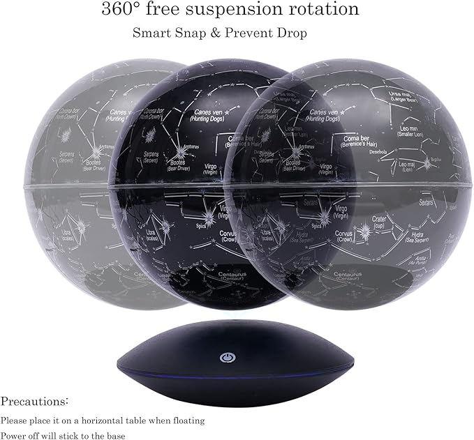 Floating Globe Magnetic Levitation with LED Color Changing Light and Touch Control, Magnetic Levitating Globe for Desk Office Home Decor Educational Gift for Men Father Boys Boss,Black