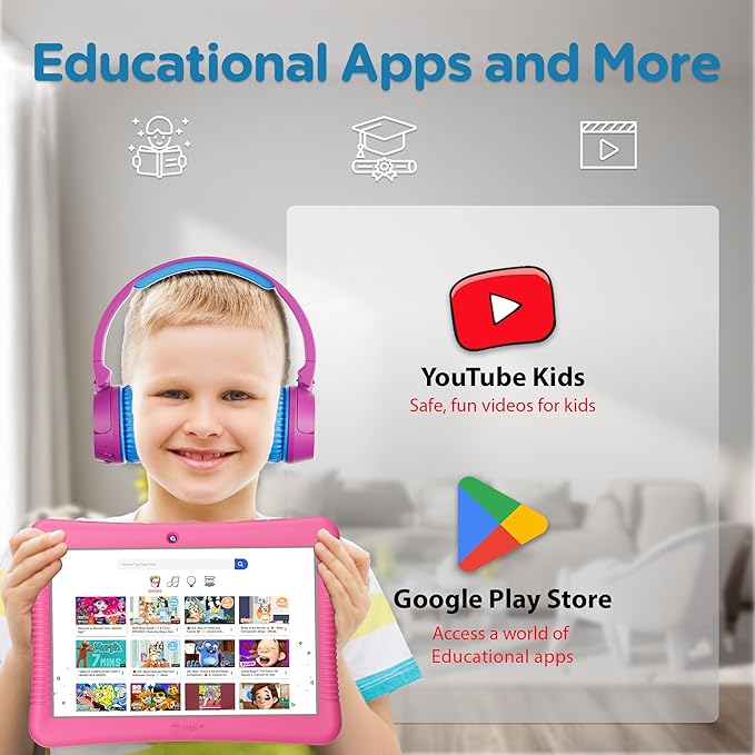 Contixo 10" Android Kids Tablet Bundle - 32GB, 80+ Disney Storybooks ($350 Value), Parental Controls, Kid-Proof Case w/Kickstand & Stylus, Headphones & Sleeve Bag - Pink