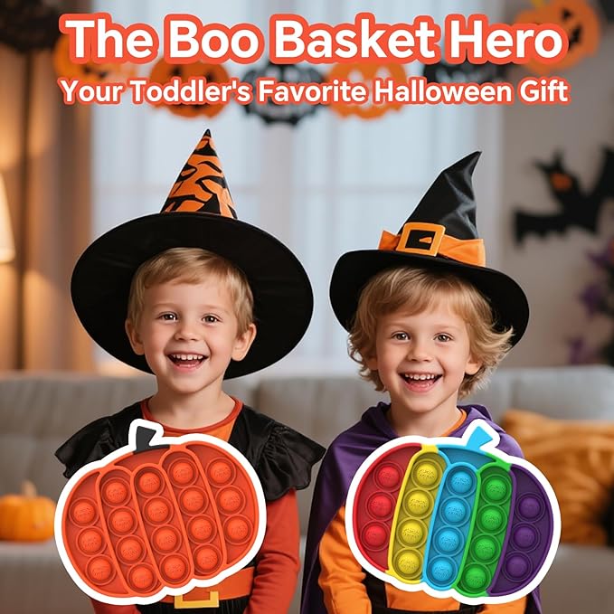 Halloween Sensory Toys for Kids - 4 Pack Pumpkin Fidget Toys for Boo Basket Stuffers, Bat Design Stress Relief Fidgets for Kids, Basket Fillers