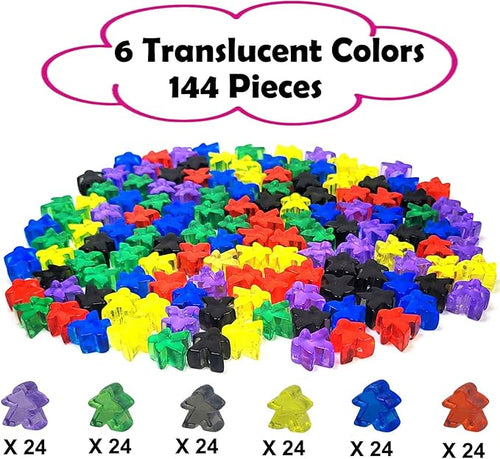 144 Pieces Meeples Game Tokens,Game Pieces for Board Games,Board Game Accessories with Portable Box(Translucent,6 Colors)