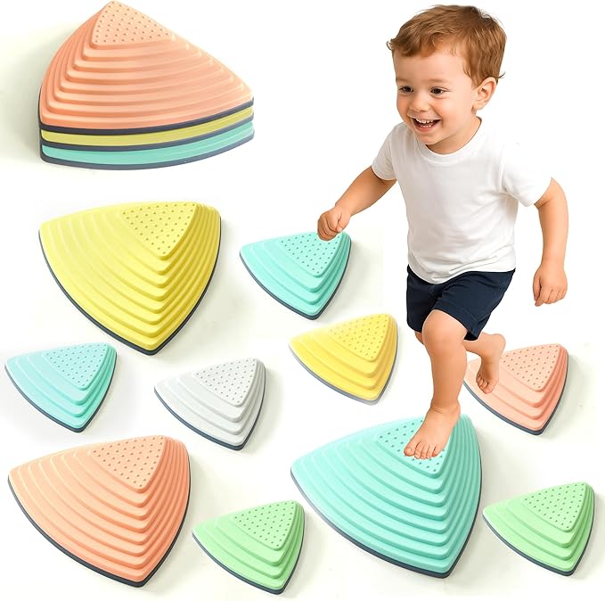 Stepping Stones – Indoor & Outdoor Obstacle Course Toys for Kids – Montessori Sensory & Motor Skill Development, Coordination & Active Play – Textured Educational Play Set