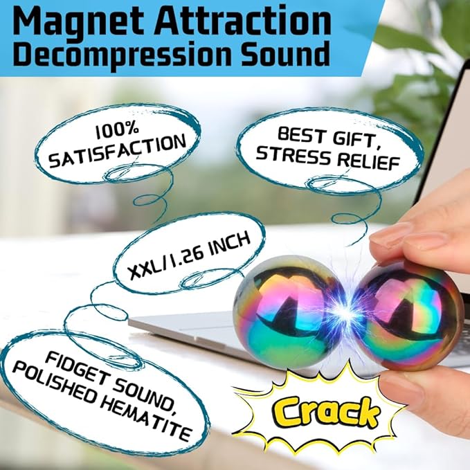 Magnet Slime Putty Party Favors, Fidget Toy Magnet Ferrite Putty Beads, Hematite Magnetic Stones Eggs with 1.26 inch Magnet Balls, Cool Desk Toy, EDC Toy Science Kit Gift