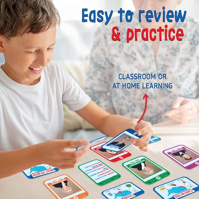 Merka US Presidents & State Capitals Flash Cards - 96-Pack, Multicolor, 3.5 x 2.5 in - Educational Flashcards for Kids, Homeschool & Learning Games