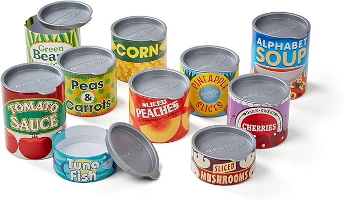Melissa & Doug Let's Play House, 10 Grocery Cans with Removable Lids, Toy Food & Play Kitchen Accessories, Preschool Learning Toys for Girls & Boys 3+
