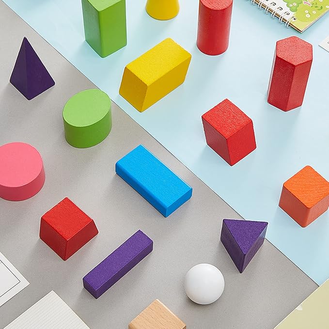Deekin 36 Pcs Large 3D Shapes for Teaching Math Manipulatives Geometric Solids Blocks Montessori Learning Toys Blocks Solid for Preschool Elementary Kindergarten Home School Supplies (3D Shape)