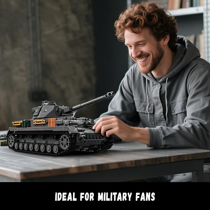 1:28 Panzer-Ⅳ Medium Tank F2 Building Blocks Set for Adults, Compatible with Lego Military Tank, WW2 Vehicle Toys Historical Collection Model for Army Fans, Gifts for Teens Kids Boys 8-14 (1419 PCS)