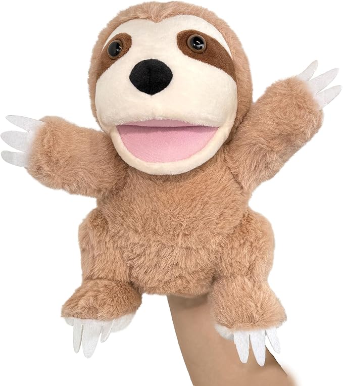 Puppet Sloth Hand Puppets for Kids, 10'' Stuffed Puppet with Movable Mouth,Sloth Stuffed Animal Plush Interactive Storytelling Puppets Toy Gift for for Toddlers 1-3