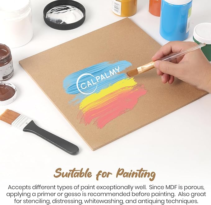 CALPALMY 12-Pack MDF Board 1/4 Inch Thick 12" x 12" Unfinished Wood Panels, 6mm Thick Medium Density Fiberboard Wood Boards for Crafts, Painting, Carpentry, Engraving, Interior Design, and More