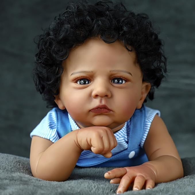 SCOM Reborn Baby Dolls Black Boy - 20 Inch Realistic African American Newborn Boy Doll Lifelike Weighted Soft Body Real Life Baby Dolls Gift for Kids Age 3