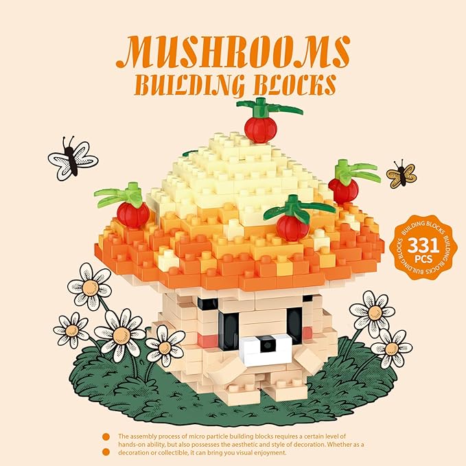 Jam Mushroom Mini Cute Mushroom Animals Building Toy Set Adorable Plant Blocks for Creative Play Bonsai Botanical Collection