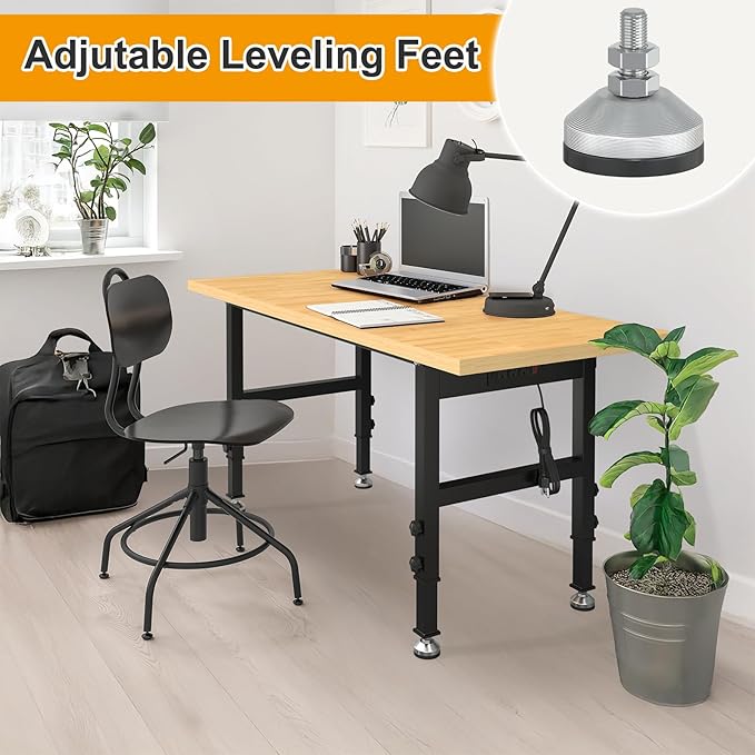 48" Adjustable Workbench for Garage, Heavy-Duty Work Bench, 2000 LBS Worktable with Power Outlets, Portable Chipboard Work Station for Repair Shop, Workshop, Office