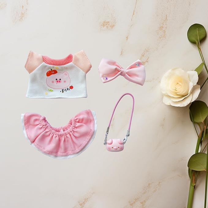 17cm Doll Clothes Set, 4 Pieces Dress Skirt Outfit Set for 6.7inch Doll Suit, Cute Fashion Bowknot Clothes Accessories for 1st/2nd/3rd Gen Dolls Play & Display Pink