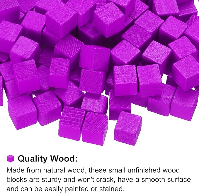 uxcell 300Pcs Wood Blocks for Crafts, 1cm Unfinished Wood Cube Solid Wooden Blank Square Block for DIY Craft Projects Personalized Gifts, Purple