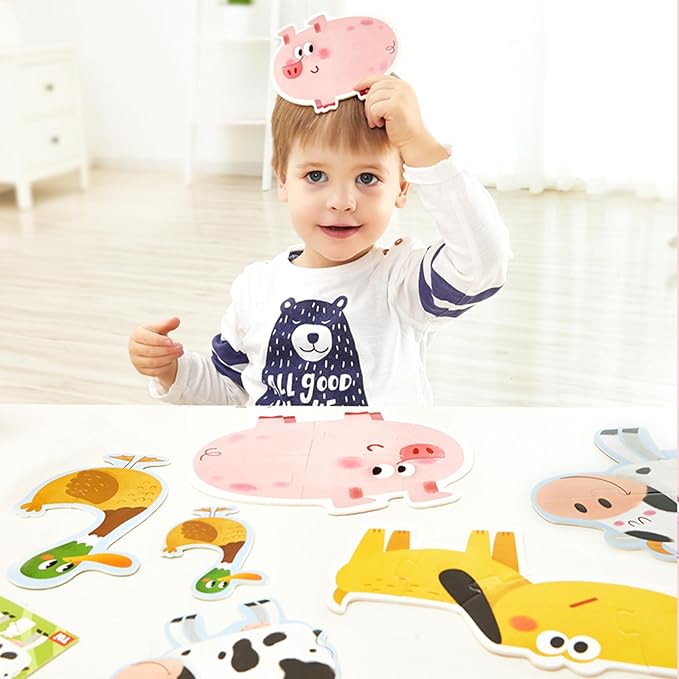 TOI Large Piece Toddler Puzzles for 2-4 Years Old, 4 Packs Beginner Puzzles for Toddlers, Kids Big Shape Preschool Learning Puzzle for Boys Girls Gift, Farm Animals