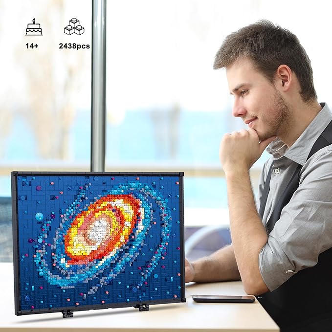 PQKIE The Milky Way Galaxy Micro Mini Building Set for Adults, 2438Pcs 3D Wall Art Building Toy for Home Office Decor, DIY Space Decor Kits with Display Stand,Creative Birthday Gift Toy for Kids Teens