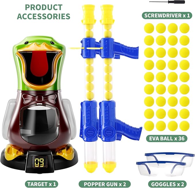 BABY HOME Duck Shooting Toys for Kids 3-5 Years, 2 Packs of Foam Shooting Toy with Movable Shooting Game, Interactive Competition Game Gifts for Boys and Girls Ages 6 7 8 9+ Years Old