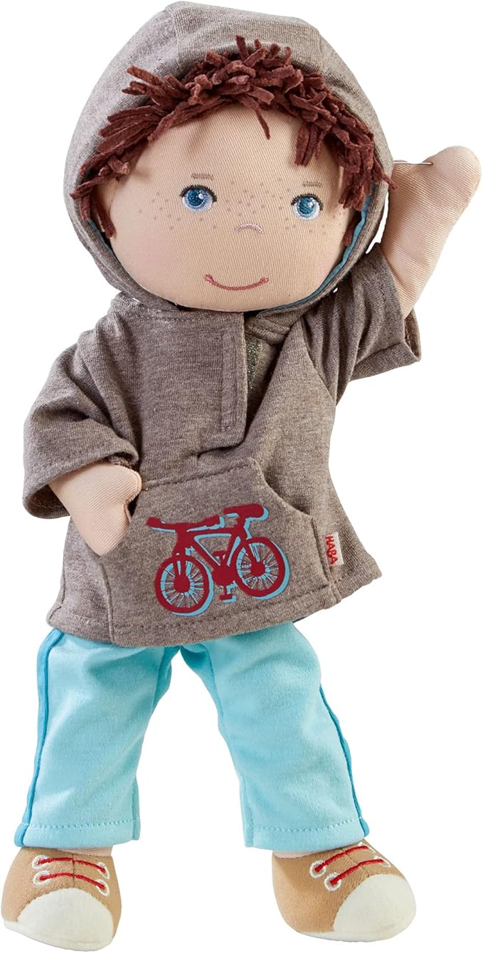 HABA Lian 12" Soft Doll - Baby Boy Doll with Brown Hair and Blue Eyes, Perfect Plush Toy for 18 Months & Up with Embroidered Face (Machine Washable)