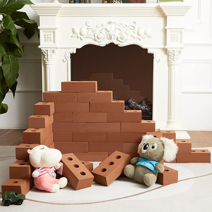 Zhanmai 50 Pack Foam Bricks Building Blocks for Kids Foam Cinder Blocks Large Fake Bricks Toy for Stacking and Construction 8 x 4 x 2.4 Inches(Round)