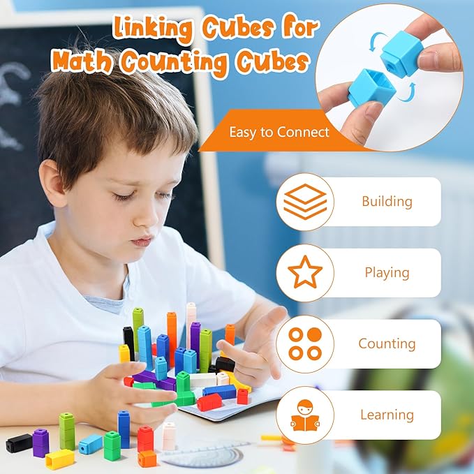 100 Pcs Green Gecko Linking Cubes for Math Counting Cubes Manipulatives Plastic Counting Block Manipulative Classroom Learning Supplies for Educational Preschool Activities (Green Gecko)