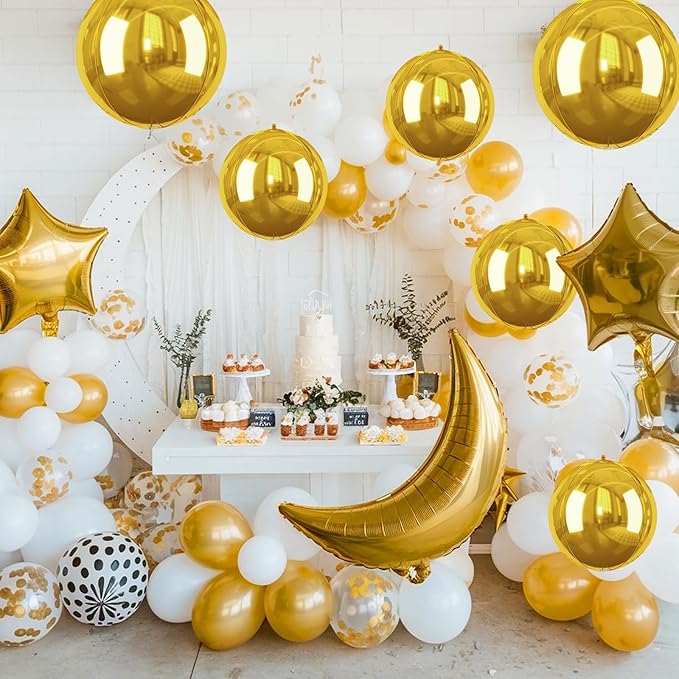 Gold Giant 4D Foil Balloons, Saxuxu 6Pcs Large Metallic Gold Round Balloons, 22 Inch Big Round Foil Balloon for Gold Birthday Party Baby Shower Wedding Decorations