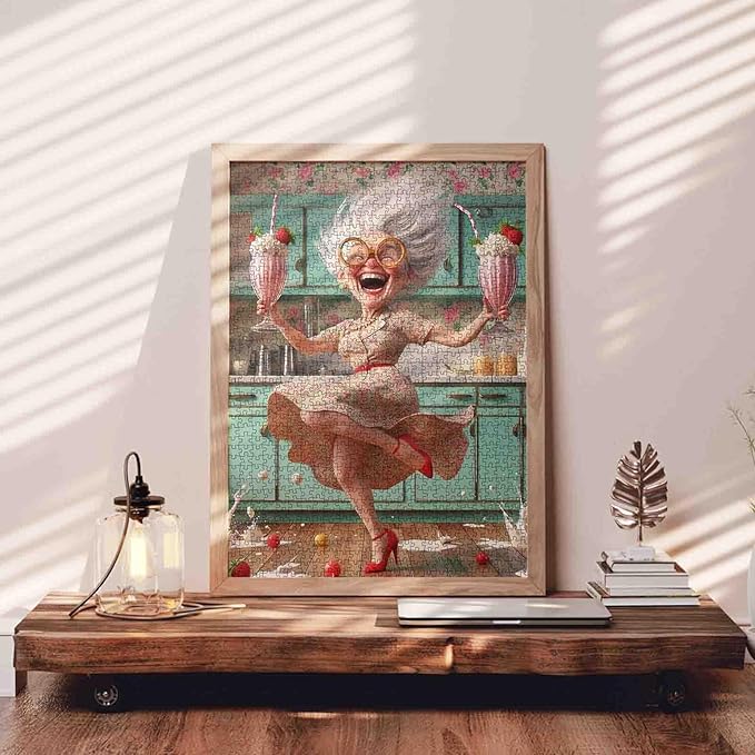 Grandma Dancing Puzzles for Adults 1000 Pieces Strawberry Sundaes DIY Handwork Puzzles Art Jigsaw Puzzles for Home Decoration Difficult and Challenge Large Puzzle Family Games Unique Gift