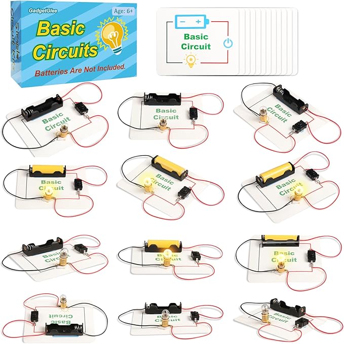 12 Bulk Electric Circuit Kit for Kids Age 6-8 8-12, Basic Circuits Science Light Bulb Experiments for Beginners, Class STEM Projects STEAM Activities, Classroom Educational Circuit Board Building Kits