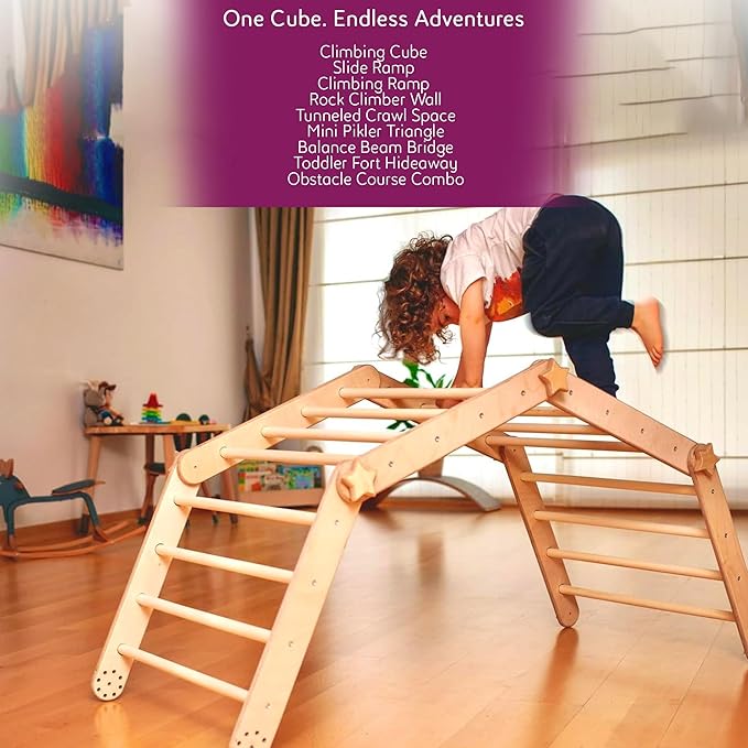 Montessori Activity Cube | Foldable Montessori Climbing Cube | Indoor 9 in 1 Transformable Activity Cube for Toddlers & Kids | Indoor Climbing Activity Wooden Playground (Activity Cube)