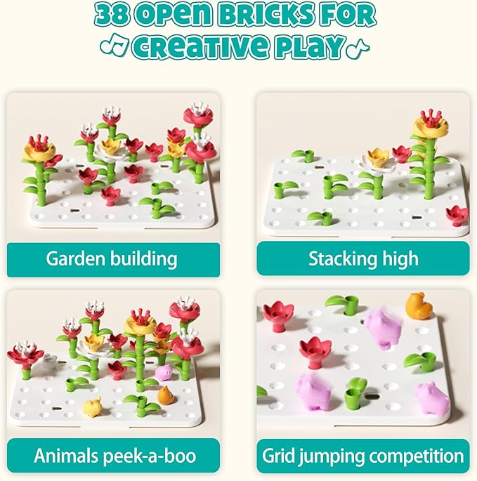 auby STEM Learning Toys for Toddlers 1-3 - Montessori Fine Motor Skills Development Toy with 30+ Building Blocks, Forest Maze Game & Garden Playset for Baby Boys Girls Age 18M+