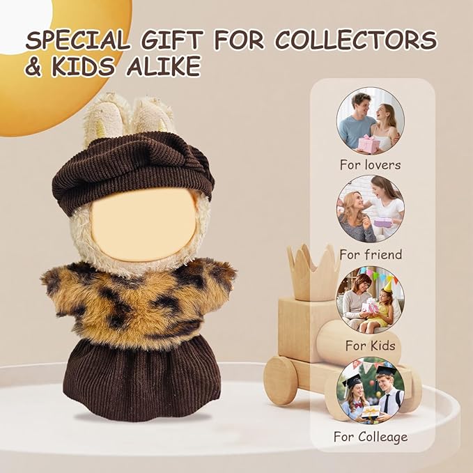 17cm Doll Clothes Set, Premium Jeans & Knitted Sweater Outfit for 17cm 15cm Dolls, Cute Dress Up Fashion, No Doll Included (Leopard, 17cm/15cm)