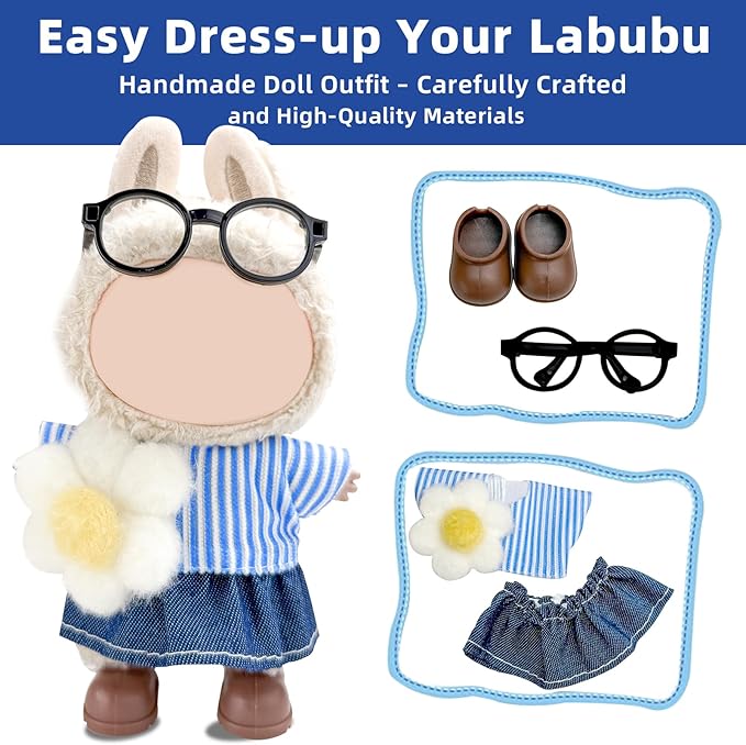 17cm Doll Clothes Set-Adorable Outfits for Dolls-Stylish Accessaries Clothes Dress-Up-Replaceable Clothing Collections, Includes—Glasses+Blouse+ Skirt+Shoes (Style A)