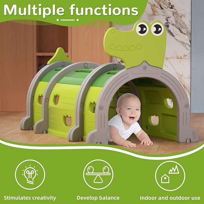 Glaf Tunnel Toys for Toddlers Climb and Crawl Baby Tunnels Play Tunnel for Kids 3-6 Years Old Indoor & Outdoor Toddler Play Equipment for Daycare, Preschool, Playground (Green, 3 Section)