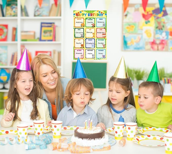 FLYAB Birthday Chart for Classroom - 11.2''x16.5'' Animals Happy Birthday Calendar Poster for Kids Back to School Bulletin Board Decorations Teacher Supplies