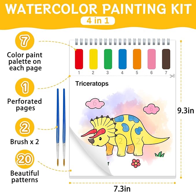 Paint with Water Coloring Books for Toddlers,Mess Free Watercolor Painting Papers for Kids Water Color Paint Kit Art Craft Birthday Gift for Ages 1-3,4-8(Dinosaurs)