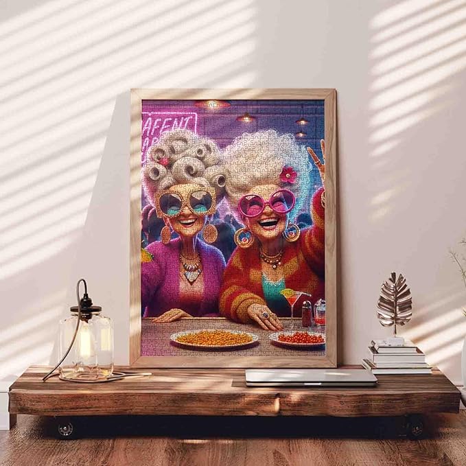 Colorful Party Ladies Jigsaw Puzzle 1000 Pieces for Adults Students Large 20×27 Inches Vintage Fashion Theme Fun Bar Scene Vibrant Characters Drinking Challenging Puzzle for Brain Training Home Decor