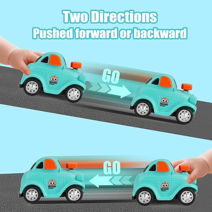Inertial Push and Go Cartoon Car Toys for Toddlers 1-3, Friction Powered Race Vehicles for 6-9-12-18 Month, 1st Birthday Gift for 1-2 Year Old Boy Girl,Party Favor for Kids