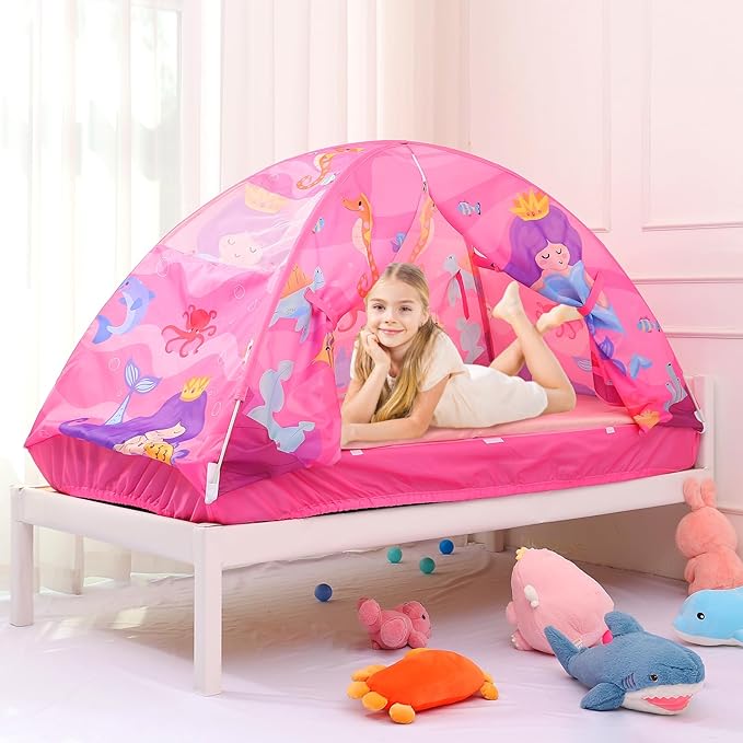 Kid Bed Tent -Twin Play Tent Baby Toddlers Dream Playhouse for Bedroom Decor Indoor Games Twin Size Bed Canopy by CRAWLBO